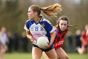 15 March 2024; Elannah Keane of Ballinrobe Community School in action against Siun Cronin of St Marys during the Lidl All-Ireland Post Primary School Junior C Championship final match between St Marys, Macroom, Cork and Ballinrobe Community School, Mayo at the University of Limerick. Photo by Matt Browne/Sportsfile