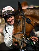 15 March 2024; Jockey Paul Townend celebrates after winning the BetMGM County Handicap Hurdle aboard Absurde on day four of the Cheltenham Racing Festival at Prestbury Park in Cheltenham, England. Photo by David Fitzgerald/Sportsfile