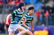 14 March 2024; Oscar He of St Gerard's School, right, during the Bank of Ireland Father Godfrey Cup final match between CUS and St Gerard's School at Energia Park in Dublin. Photo by Ben McShane/Sportsfile