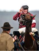 15 March 2024; Sam Ewing celebrates aboard Stellar Story after winning the Albert Bartlett Novices' Hurdle on day four of the Cheltenham Racing Festival at Prestbury Park in Cheltenham, England. Photo by David Fitzgerald/Sportsfile