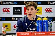 15 March 2024; Rory Darge speaking during a press conference after a Scotland rugby captain's run at the Aviva Stadium in Dublin. Photo by Sam Barnes/Sportsfile