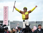 15 March 2024; Paul Townend celebrates aboard Galopin Des Champs after winning the Boodles Cheltenham Gold Cup Chase on day four of the Cheltenham Racing Festival at Prestbury Park in Cheltenham, England. Photo by David Fitzgerald/Sportsfile