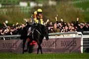 15 March 2024; Galopin Des Champs, with Paul Townend up, on their way to winning the Boodles Cheltenham Gold Cup Chase on day four of the Cheltenham Racing Festival at Prestbury Park in Cheltenham, England. Photo by Harry Murphy/Sportsfile