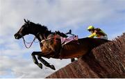 15 March 2024; Loose horse Fastorslow jumps the last ahead of Galopin Des Champs, with Paul Townend up, during the Boodles Cheltenham Gold Cup on day four of the Cheltenham Racing Festival at Prestbury Park in Cheltenham, England. Photo by David Fitzgerald/Sportsfile Photo by David Fitzgerald/Sportsfile