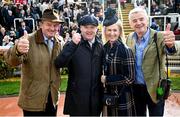 15 March 2024; Winning connections, from left, Eddie O'Leary, manager of Gigginstown House Stud, trainer Gordon Elliott, Anita O'Leary and Michael O'Leary after Stellar Story, with Sam Ewing up, won the Albert Bartlett Novices' Hurdle on day four of the Cheltenham Racing Festival at Prestbury Park in Cheltenham, England. Photo by David Fitzgerald/Sportsfile
