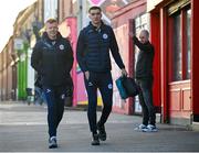 15 March 2024; Shelbourne players Shane Farrell, left, and Sean Boyd arrive before the SSE Airtricity Men's Premier Division match between St Patrick's Athletic and Shelbourne at Richmond Park in Dublin. Photo by Seb Daly/Sportsfile