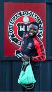 15 March 2024; James Akintunde of Bohemians arrives for the SSE Airtricity Men's Premier Division match between Bohemians and Derry City at Dalymount Park in Dublin. Photo by Stephen McCarthy/Sportsfile