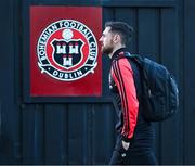 15 March 2024; Jordan Flores of Bohemians arrives for the SSE Airtricity Men's Premier Division match between Bohemians and Derry City at Dalymount Park in Dublin. Photo by Stephen McCarthy/Sportsfile