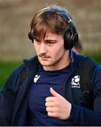 15 March 2024; Freddy Douglas of Scotland arrives before the U20 Six Nations Rugby Championship match between Ireland and Scotland at Virgin Media Park in Cork. Photo by Brendan Moran/Sportsfile