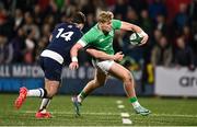 15 March 2024; Hugh Gavin of Ireland is tackled by Finlay Doyle of Scotland during the U20 Six Nations Rugby Championship match between Ireland and Scotland at Virgin Media Park in Cork. Photo by Brendan Moran/Sportsfile