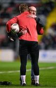 15 March 2024; Bohemians club photographer Stephen Burke and goalkeeper James Talbot before the SSE Airtricity Men's Premier Division match between Bohemians and Derry City at Dalymount Park in Dublin. Photo by Stephen McCarthy/Sportsfile