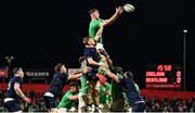 15 March 2024; Evan O’Connell of Ireland takes the ball in a lineout during the U20 Six Nations Rugby Championship match between Ireland and Scotland at Virgin Media Park in Cork. Photo by Brendan Moran/Sportsfile