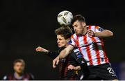 15 March 2024; Daniel Kelly of Derry City in action against Paddy Kirk of Bohemians during the SSE Airtricity Men's Premier Division match between Bohemians and Derry City at Dalymount Park in Dublin. Photo by Tyler Miller/Sportsfile