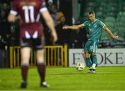 15 March 2024; Graham Burke of Shamrock Rovers takes a shot during the SSE Airtricity Men's Premier Division match between Galway United and Shamrock Rovers at Eamonn Deacy Park in Galway. Photo by Piaras Ó Mídheach/Sportsfile