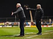 15 March 2024; Galway United manager John Caulfield, left, and Galway United assistant manager Ollie Horgan during the SSE Airtricity Men's Premier Division match between Galway United and Shamrock Rovers at Eamonn Deacy Park in Galway. Photo by Piaras Ó Mídheach/Sportsfile