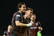 15 March 2024; Dayle Rooney of Bohemians, right, celebrates with team-mate Dylan Connolly after scoring their side's first goal during the SSE Airtricity Men's Premier Division match between Bohemians and Derry City at Dalymount Park in Dublin. Photo by Tyler Miller/Sportsfile