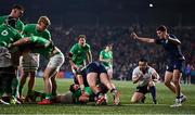 15 March 2024; Danny Sheahan of Ireland scores his side's third try during the U20 Six Nations Rugby Championship match between Ireland and Scotland at Virgin Media Park in Cork. Photo by Brendan Moran/Sportsfile