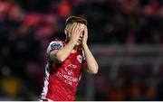 15 March 2024; Brandon Kavanagh of St Patrick's Athletic reacts during the SSE Airtricity Men's Premier Division match between St Patrick's Athletic and Shelbourne at Richmond Park in Dublin. Photo by Seb Daly/Sportsfile