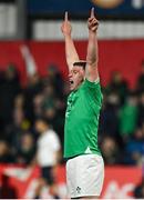 15 March 2024; Sean Naughton of Ireland celebrates at the final whistle of the U20 Six Nations Rugby Championship match between Ireland and Scotland at Virgin Media Park in Cork. Photo by Brendan Moran/Sportsfile