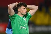 15 March 2024; Davy Colbert of Ireland reacts after England score a second half try in their match against France, after the U20 Six Nations Rugby Championship match between Ireland and Scotland at Virgin Media Park in Cork. Photo by Brendan Moran/Sportsfile