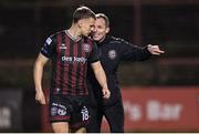 15 March 2024; Bohemians first team coach Derek Pender and Brian McManus during the SSE Airtricity Men's Premier Division match between Bohemians and Derry City at Dalymount Park in Dublin. Photo by Stephen McCarthy/Sportsfile