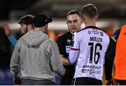 15 March 2024; Dundalk head coach Stephen O'Donnell speaks to Referee Kevin O'Sullivan after the SSE Airtricity Men's Premier Division match between Dundalk and Waterford at Oriel Park in Dundalk, Louth. Photo by Ramsey Cardy/Sportsfile