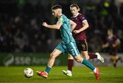 15 March 2024; Dylan Watts of Shamrock Rovers gets away from David Hurley of Galway United during the SSE Airtricity Men's Premier Division match between Galway United and Shamrock Rovers at Eamonn Deacy Park in Galway. Photo by Piaras Ó Mídheach/Sportsfile