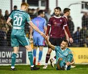 15 March 2024; Graham Burke of Shamrock Rovers with team-mate Rory Gaffney, 20, during the SSE Airtricity Men's Premier Division match between Galway United and Shamrock Rovers at Eamonn Deacy Park in Galway. Photo by Piaras Ó Mídheach/Sportsfile
