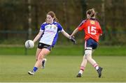 15 March 2024; Sari Vahey of St Marys in action against Cora Delaney of Ballinrobe Community School during the Lidl All-Ireland Post Primary School Junior C Championship final match between St Marys, Macroom, Cork and Ballinrobe Community School, Mayo at the University of Limerick. Photo by Matt Browne/Sportsfile