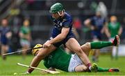 16 March 2024; Fintan Burke of Galway in action against Seamus Flanagan of Limerick during the Allianz Hurling League Division 1 Group B match between Galway and Limerick at Pearse Stadium in Galway. Photo by Stephen McCarthy/Sportsfile