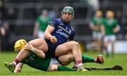 16 March 2024; Fintan Burke of Galway in action against Seamus Flanagan of Limerick during the Allianz Hurling League Division 1 Group B match between Galway and Limerick at Pearse Stadium in Galway. Photo by Stephen McCarthy/Sportsfile