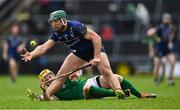 16 March 2024; Fintan Burke of Galway in action against Seamus Flanagan of Limerick during the Allianz Hurling League Division 1 Group B match between Galway and Limerick at Pearse Stadium in Galway. Photo by Stephen McCarthy/Sportsfile