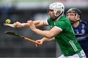 16 March 2024; Aaron Gillane of Limerick in action against Seán Linnane of Galway during the Allianz Hurling League Division 1 Group B match between Galway and Limerick at Pearse Stadium in Galway. Photo by Stephen McCarthy/Sportsfile