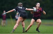 16 March 2024; Ellen Conway of St Ronan's College in action against Katie O'Connor of Presentation College during the 2024 Lidl All-Ireland Junior Post-Primary Schools Junior B Championship final between Presentation College Headford, Galway and St Ronan’s College, Lurgan, Armagh at Mullahoran in Cavan. Photo by Stephen Marken/Sportsfile