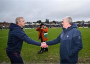 16 March 2024; Galway manager Henry Shefflin and Limerick manager John Kiely shake hands after the Allianz Hurling League Division 1 Group B match between Galway and Limerick at Pearse Stadium in Galway. Photo by Stephen McCarthy/Sportsfile
