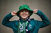 16 March 2024; Ireland supporter Tiernan Hoyland, aged 10, before the Guinness Six Nations Rugby Championship match between Ireland and Scotland at the Aviva Stadium in Dublin. Photo by Harry Murphy/Sportsfile