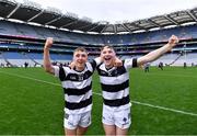 16 March 2024; St Kieran's College players Rory Glynn, left, and James Hughes celebrate after their side's victory in the Masita GAA Hurling Post Primary Schools Croke Cup final match between St Raphael's Loughrea of Galway and St Kieran's College of Kilkenny at Croke Park in Dublin. Photo by Piaras Ó Mídheach/Sportsfile