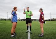 16 March 2024; Referee Ray McBride performa the coin toss before the 2024 Lidl All-Ireland Junior Post-Primary Schools Junior A Championship final between FCJ Secondary School, Bunclody, Wexford and Loreto College, Cavan, at the GAA National Games Development Centre, Abbotstown in Dublin. Photo by Michael P Ryan/Sportsfile