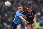 16 March 2024; John Daly of Galway in action against Killian O'Gara of Dublin during the Allianz Football League Division 1 match between Galway and Dublin at Pearse Stadium in Galway. Photo by Stephen McCarthy/Sportsfile
