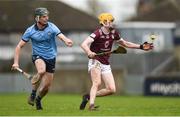 16 March 2024; David O'Reilly of Westmeath in action against Donal Leavy of Dublin during the Allianz Hurling League Division 1 Group B match between Dublin and Westmeath at Parnell Park in Dublin. Photo by Tom Beary/Sportsfile
