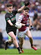 16 March 2024; Paddy Lane of Mercy Mounthawk in action against Brian Gallagher of Omagh CBS during the Masita GAA Football Post Primary Schools Hogan Cup final match between Mercy Mounthawk of Kerry and Omagh CBS of Tyrone at Croke Park in Dublin. Photo by Piaras Ó Mídheach/Sportsfile