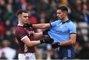 16 March 2024; Daniel O'Flaherty of Galway and Niall Scully of Dublin during the Allianz Football League Division 1 match between Galway and Dublin at Pearse Stadium in Galway. Photo by Stephen McCarthy/Sportsfile