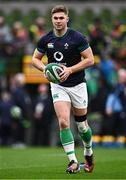 16 March 2024; Jack Crowley of Ireland warms-up before the Guinness Six Nations Rugby Championship match between Ireland and Scotland at the Aviva Stadium in Dublin. Photo by Harry Murphy/Sportsfile