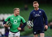 16 March 2024; Craig Casey of Ireland and Ben Healy of Scotland before the Guinness Six Nations Rugby Championship match between Ireland and Scotland at the Aviva Stadium in Dublin. Photo by Sam Barnes/Sportsfile