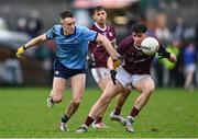16 March 2024; Cillian Ó Curraoin of Galway in action against Tom Lahiff of Dublin during the Allianz Football League Division 1 match between Galway and Dublin at Pearse Stadium in Galway. Photo by Stephen McCarthy/Sportsfile