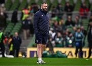 16 March 2024; Ireland head coach Andy Farrell before the Guinness Six Nations Rugby Championship match between Ireland and Scotland at the Aviva Stadium in Dublin. Photo by Harry Murphy/Sportsfile