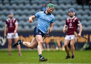 16 March 2024; Fergal Whitely of Dublin celebrates after scoring his side's first goal during the Allianz Hurling League Division 1 Group B match between Dublin and Westmeath at Parnell Park in Dublin. Photo by Tom Beary/Sportsfile