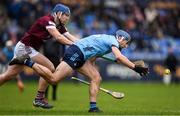 16 March 2024; Paul Crummey of Dublin is tackled by Kevin Regan of Westmeath during the Allianz Hurling League Division 1 Group B match between Dublin and Westmeath at Parnell Park in Dublin. Photo by Tom Beary/Sportsfile