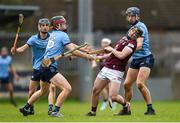 16 March 2024; Darragh Egerton of Westmeath is fouled by Diarmaid Ó Dúlaing of Dublin during the Allianz Hurling League Division 1 Group B match between Dublin and Westmeath at Parnell Park in Dublin. Photo by Tom Beary/Sportsfile