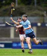 16 March 2024; Danny Sutcliffe of Dublin is tackled by Aonghus Clarke of Westmeath during the Allianz Hurling League Division 1 Group B match between Dublin and Westmeath at Parnell Park in Dublin. Photo by Tom Beary/Sportsfile